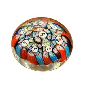 Vintage Murano Italy Millefiori Glass Paperweight Multicolored Concentric Design